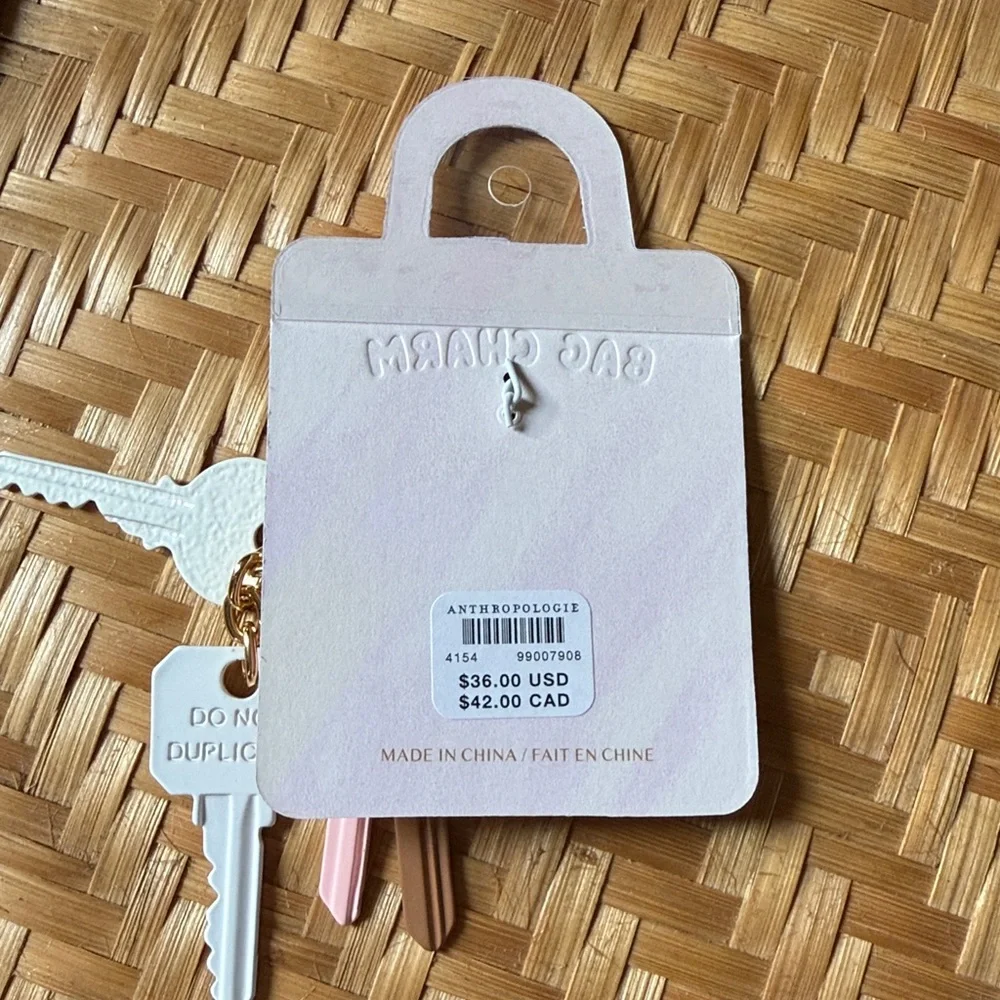 Anthropologie Dangling Keys Bag Charm Neutral Pink Brown NWT